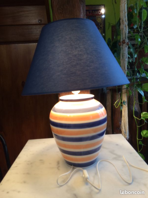 LAMPE A POSER EN PORCELAINE BLEUE et ORANGE (image 3)