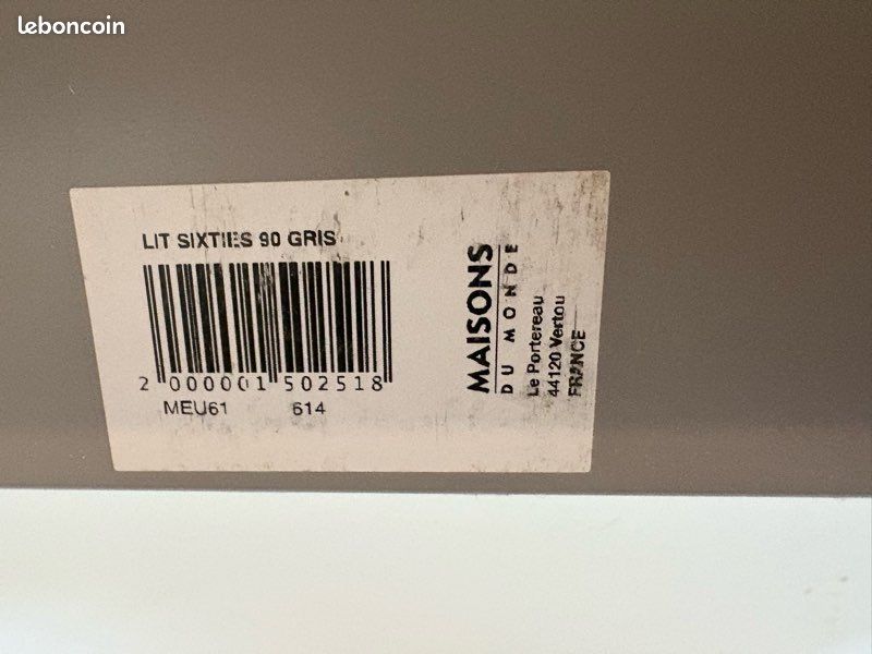 Lit maison du monde sixties - lit vintage gris + matelas (image 6)
