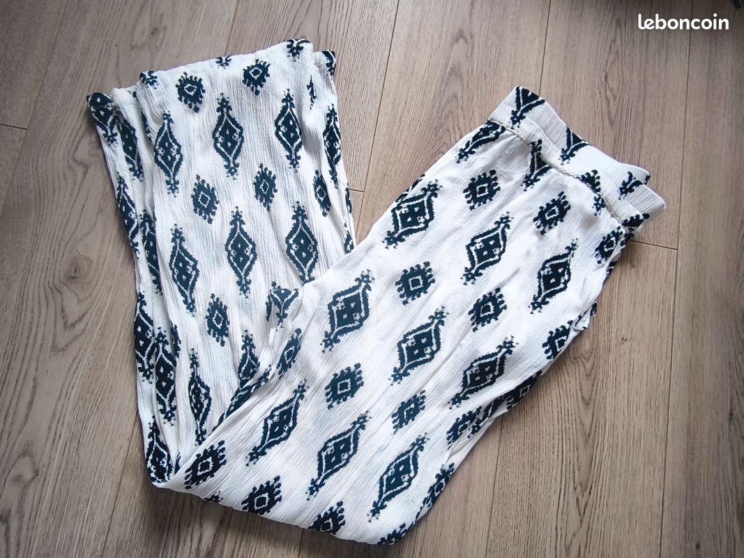 Kiabi femme - Pantalon d'été blanc à motifs noirs - Taille L (image 8)