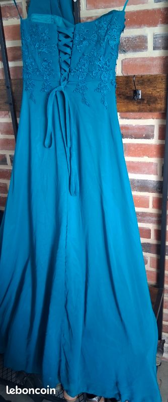 Robe de soirée JUJU & CHRISTINE Bleu Paon Dentelle + Châle - Taille M 38/40 (image 6)
