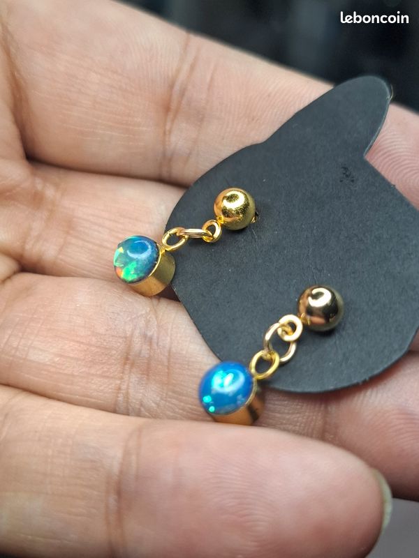 Boucles D'oreilles Opalite (Labradorite) - Plaqué Argent - Fabriqué En France