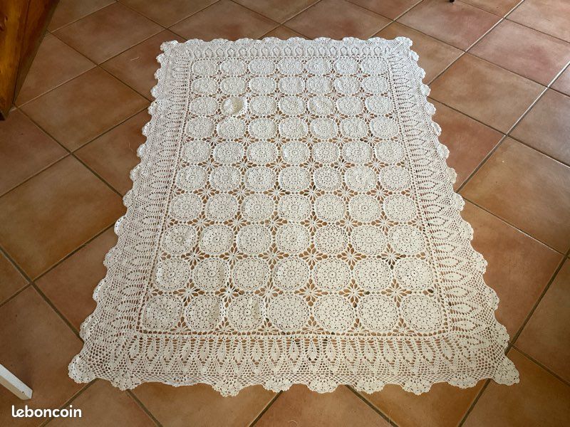 Dentelle Ancienne En Coton Fait Main - Motif Fleuri, Blanc, Pour L'ameublement