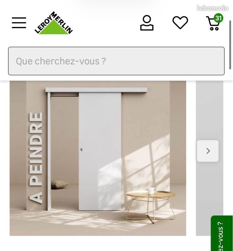 Porte Coulissante NEUVE avec Rail - Bois Prépeinte 73 cm - Avec butée (image 1)