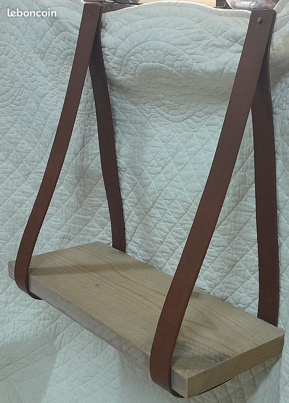 Etagère murale bois - cuir (image 1)