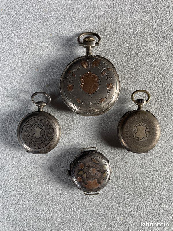 4 Boîtiers De Montres De Poche Anciennes - Pour Restauration, Différents Numéros Et Poinçons