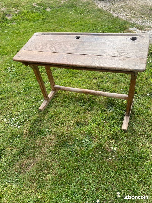 Ancienne table d’écolier en bois – charme vintage (image 3)