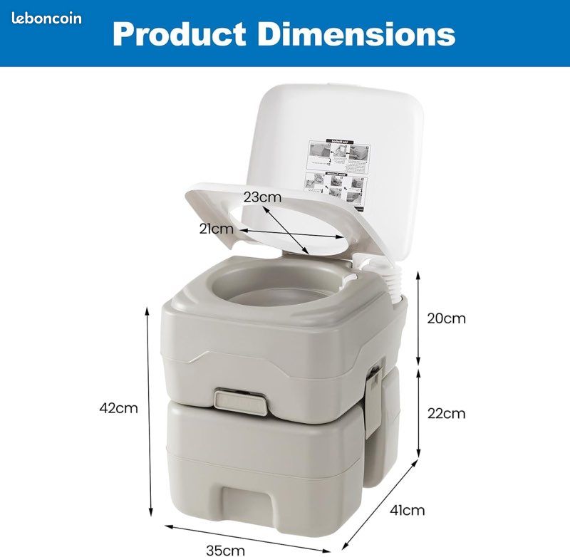 Toilette Portable De Camping VidaXL – Gris, Cuves 10+10 L, Neuve