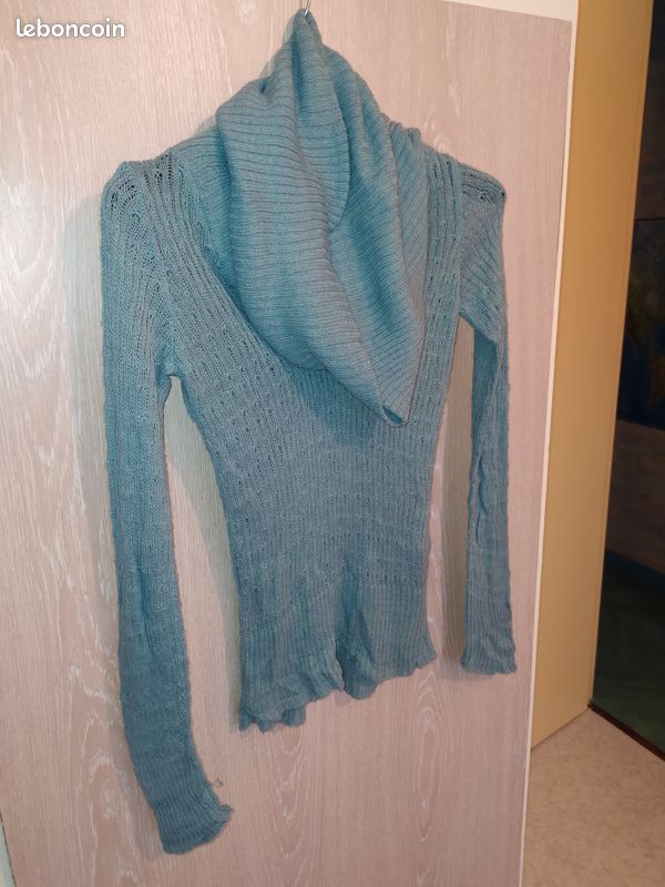 Pull laine col roulé, Marque RJ, Bleu, motifs, neuf (image 1)