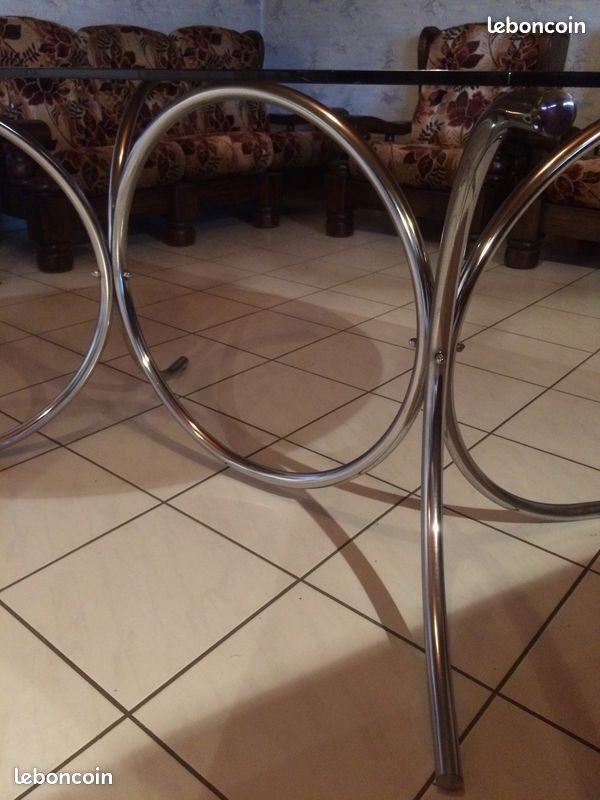 Table verre fumé vintage année 1970 (image 1)