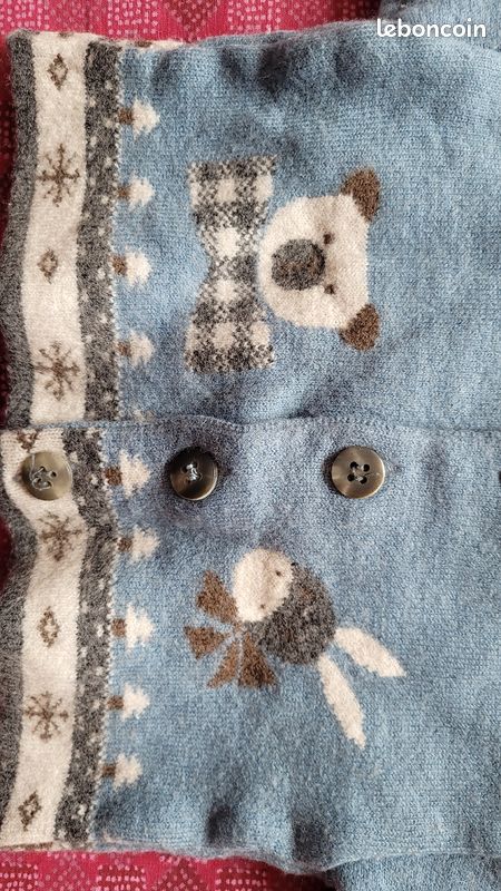 Gilet couleur bleu pour bébé de 12 mois marque "Graine de Lune" mesurant 24cm de longueur (image 2)