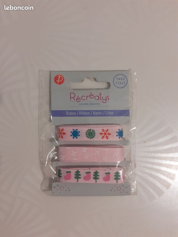 Trois rubans rose 1 mètre Récréatys Motif Hiver/Noël (image 1)