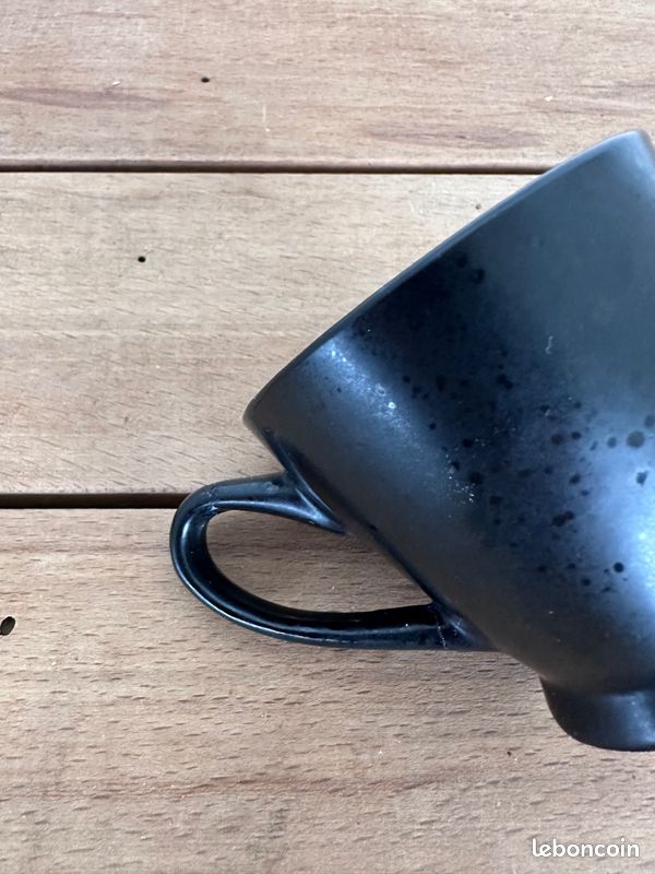 Lot De 2 Mini Tasses Expresso 70ml Céramique Artisanale + Anse Bois | Design Unique Réactif | Idéal Café & Thé