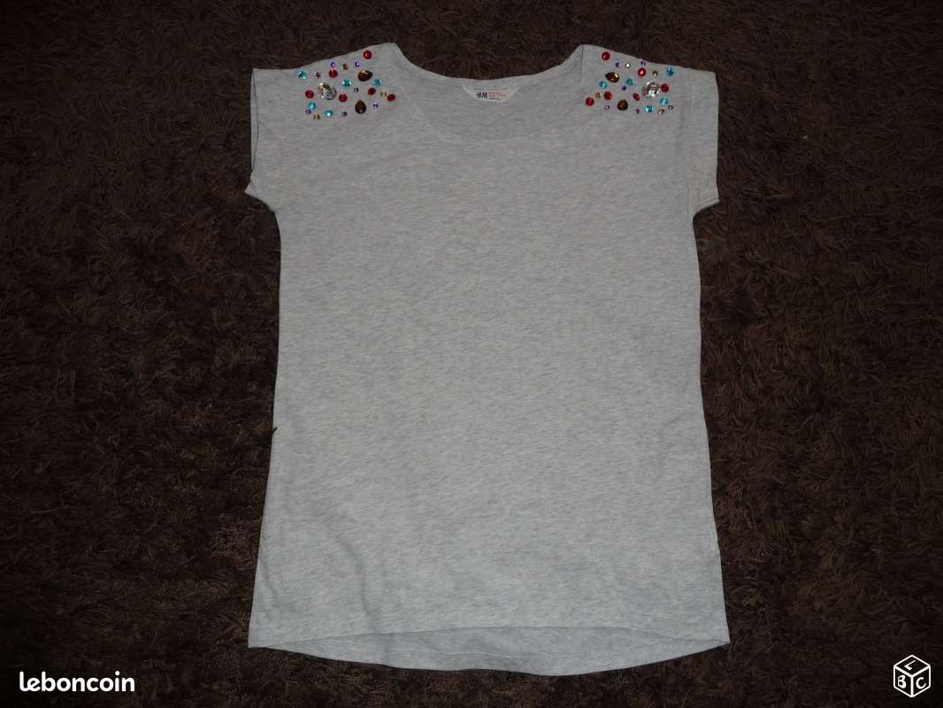 T-shirt fille H&M gris - Taille 14+ ans (image 1)