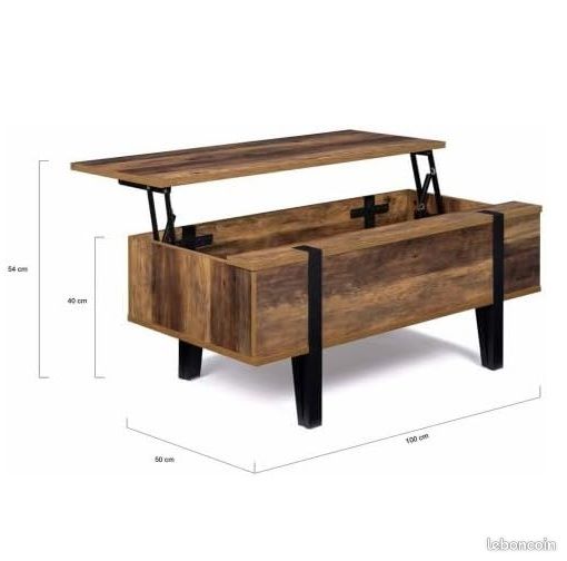 Table Basse Salon Plateau relevable rectangulaire Bois Pied épingle (image 2)