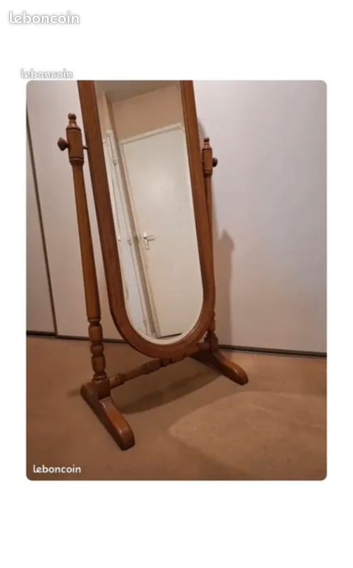 Miroir biseauté sur pied / à bascule, en bois (miroir psyche), excellent état (image 6)