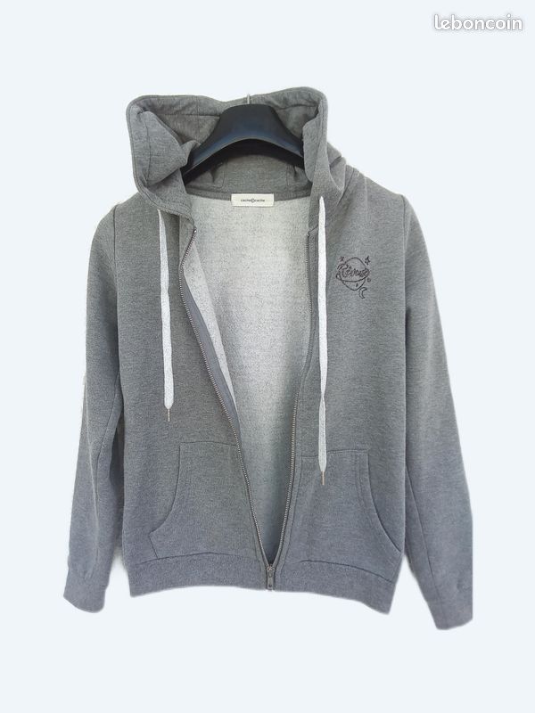 Sweat-shirt Pour Femmes Avec Fermeture Zippée E Capuche, Effet Tricot - Grey Melange - H31 / Xxs