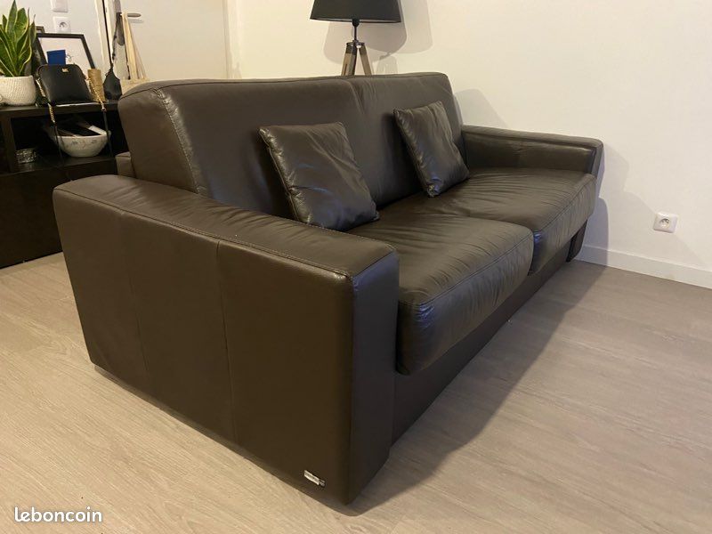 Canapé convertible cuir vachette (image 1)