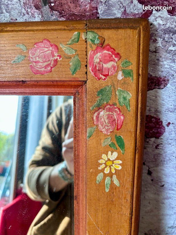 Miroir Vintage en Bois avec Fleurs Peintes – Charme Rustique et Authentique 🌺 (image 2)