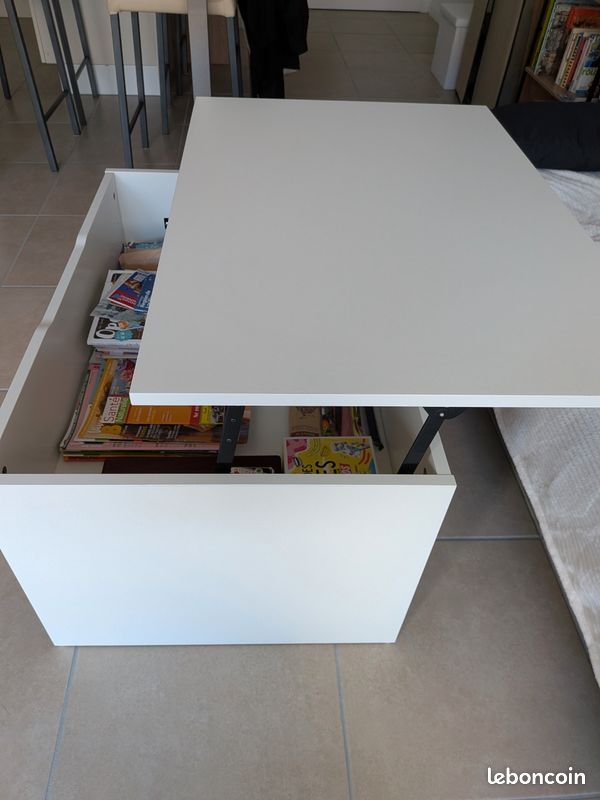 Table basse réglable, blanc, 90 cm (image 2)