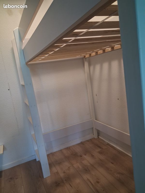 Lit mezzanine 1 place bois blanc avec matelas - couette et housse de couette (image 4)