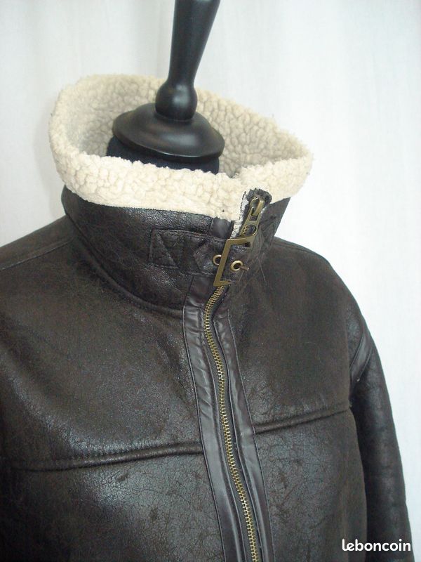 Veste En Cuir Vintage Doublée Sherpa St. John's Bay - Taille L - Marron - Occasion Très Bon état