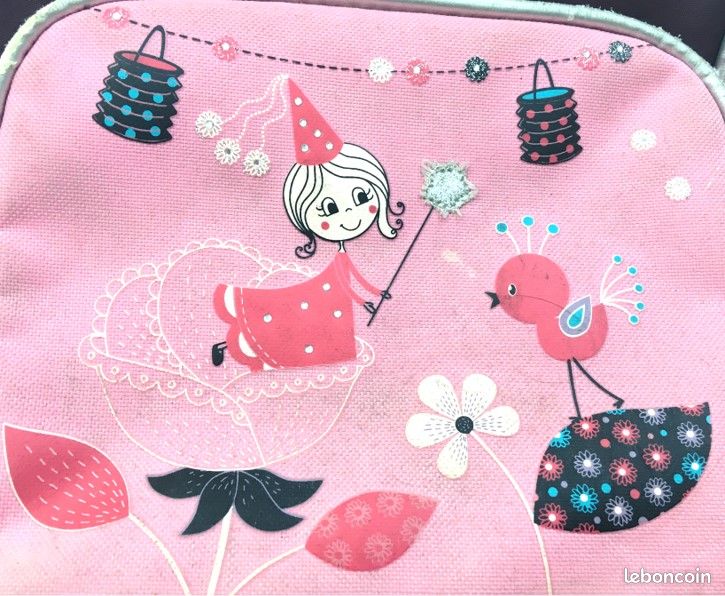 Petit cartable / sac à dos rose violet girly fée oiseau chat lecture, à roulettes & tige extensible (image 3)
