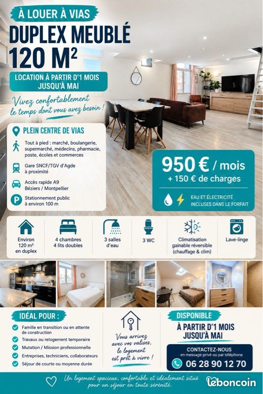 Appartement 5 pièces 120 m² · à Vias · 120 m² · 1 100 €/mois