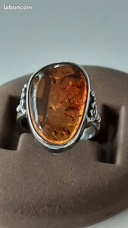 Bague Ancienne En Argent Sterling Et Ambre - Taille 53/54 (environ 6.3), Occasion