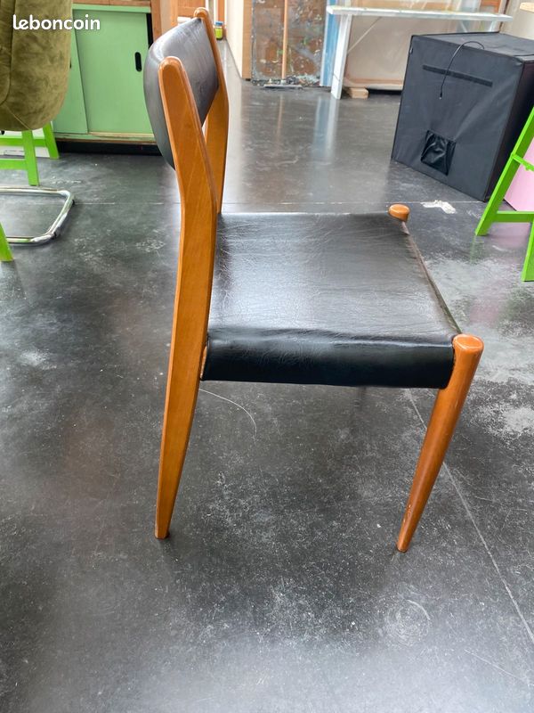 Chaise vintage cuir & bois (image 5)