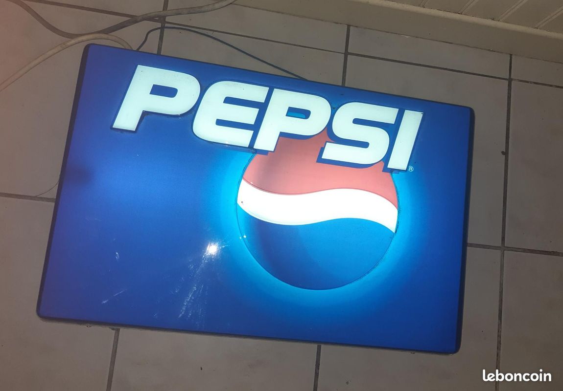 Ancienne Enseigne Publicitaire PEPSI - Porte Poussoir Bar - Émail Rouge Blanc Bleu - Vintage US