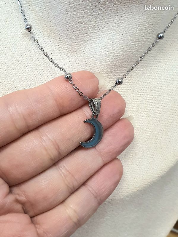 Collier Acier Lune Argent (image 5)