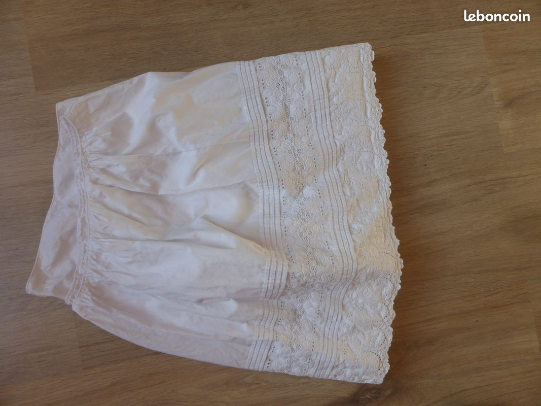 Jupon Vintage En Dentelle - Taille élastique 54/56 (fait 56/58), Blanc, Polyamide, Style Rétro