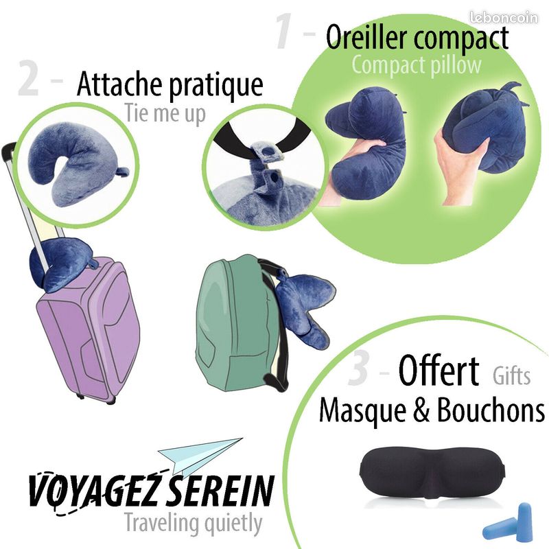 Oreiller coussin de voyage avion voiture my.Pillow cervicales tour de cou +CADEAU (image 5)
