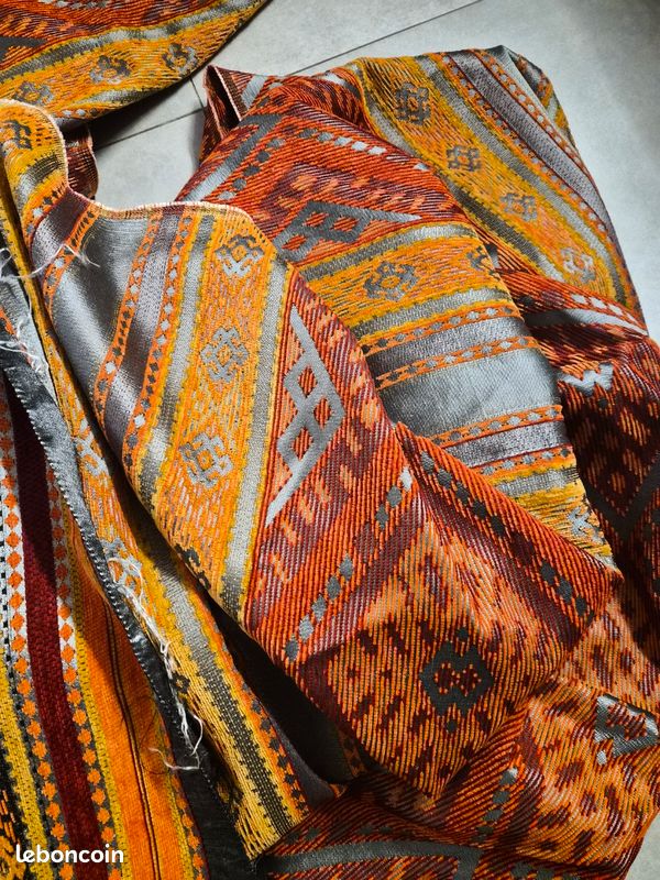 Lot De 8 Bandes De Tissu Ameublement - Motif Floral Jaune/marron/rouille, 125 Cm, Neuf, Fait Main Possible