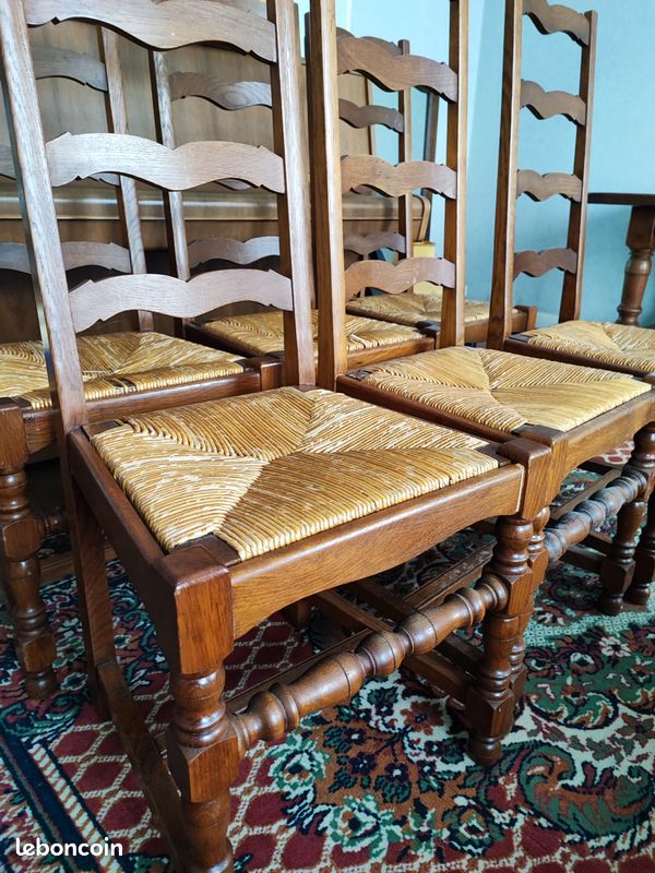 Lot de 6 chaises en bois massif – assise paillée – dossier haut (image 2)
