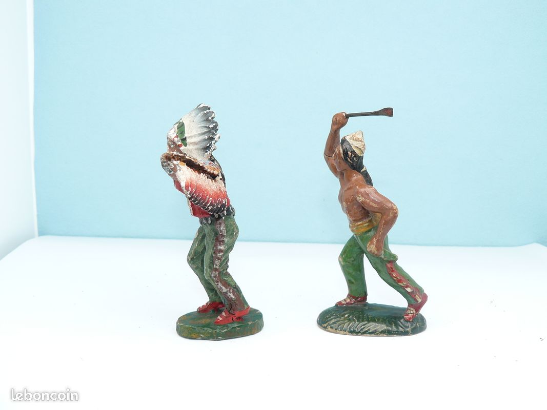 Lot De 6+1 Figurines Indiennes En Plomb Des Années 30/50 – Peinture D'origine – Collection Vintage