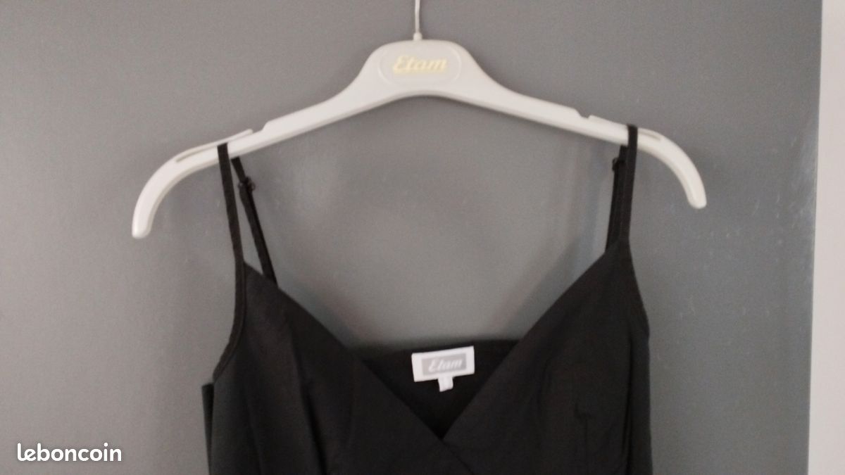 Robe été ETAM 100% Lin Noir - Bretelles Réglables, Taille 38, Genou, Parfait état