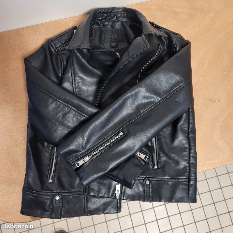 Veste imitation cuir noir fille 140cm (image 4)
