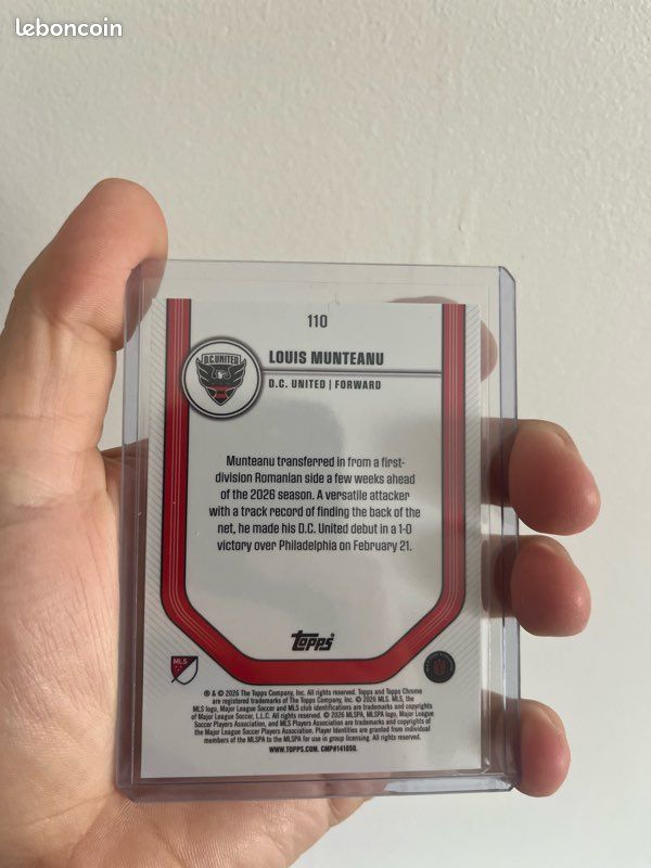 Carte Rookie Louis Munteanu – Topps Chrome MLS D.C. United – Numérotée 06/50 🟡⚽️ (image 2)