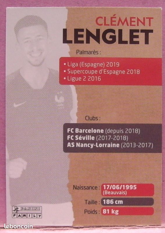 Carte Cartonnée Panini Family / Intermarché " Au Plus Prés Des Bleus " - C 8 - Clément Lenglet (image 2)