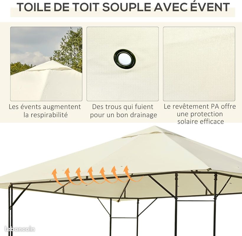 Tonnelle Barnum Pavillon de Jardin 3L x 3l x 2,6H m Toile Crème (image 3)