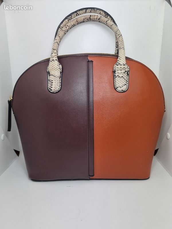 Sac à main M&S Collection marron cognac anses effet serpent (image 1)