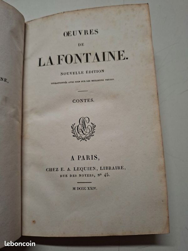 2615: La Fontaine contes 1834 reliure cuir dos dore plats marbres edition ancienne (image 2)