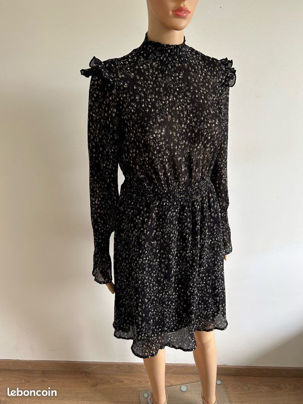 Robe noire et beige à manches longues Femme 9 taille XS jamais portée (image 2)
