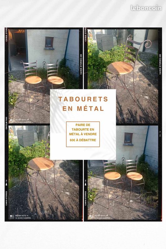 Tabouret de bar en acier et bois (image 1)