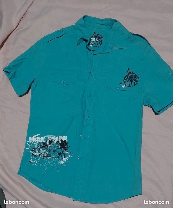 Chemise manche courte turquoise/ bleu ciel (image 1)