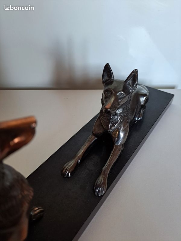 Statue Berger Allemand Art Dog - Résine/bronze Sur Socle Bois - Édition Limitée France