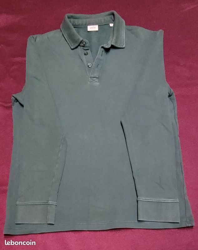 Polo vert manches longues, taille M (image 1)