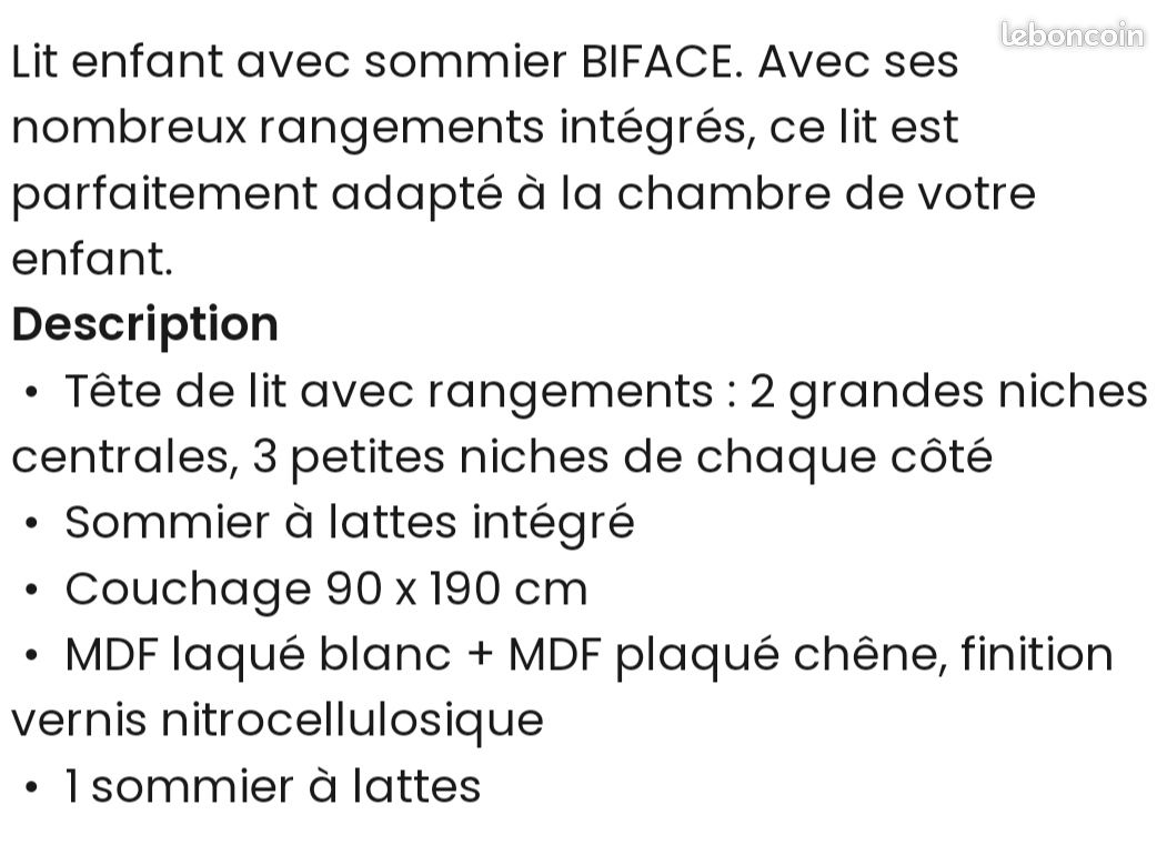 Lit + Tête de lit rangement + sommier (image 6)