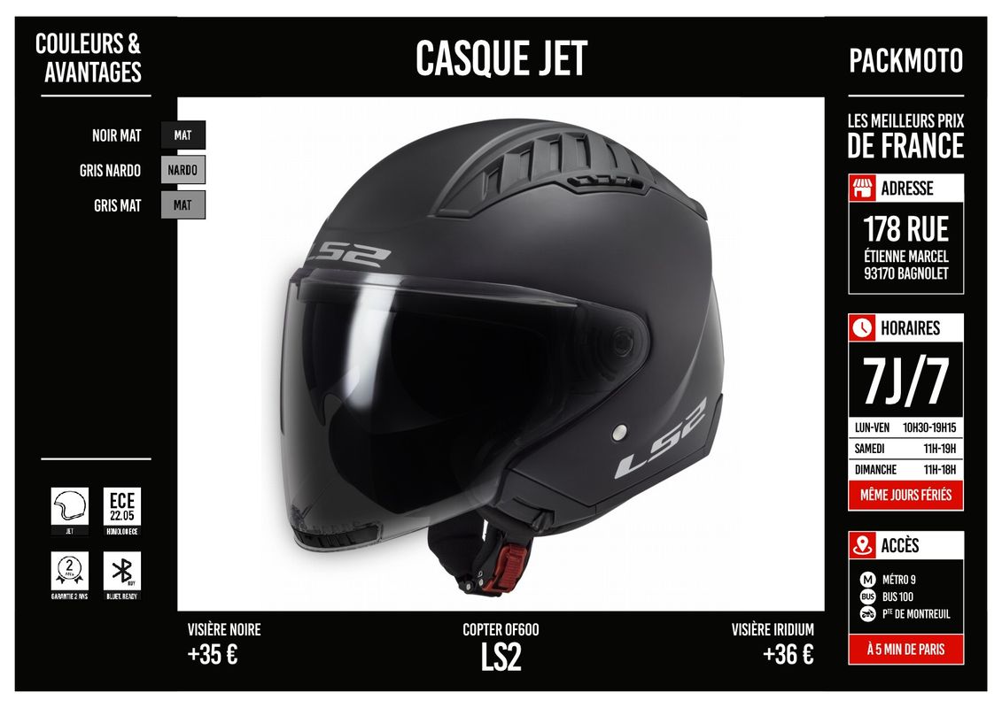 Casque Moto Jet - LS2 Copter - NEUF (Visière noire en option) - Équipement  moto